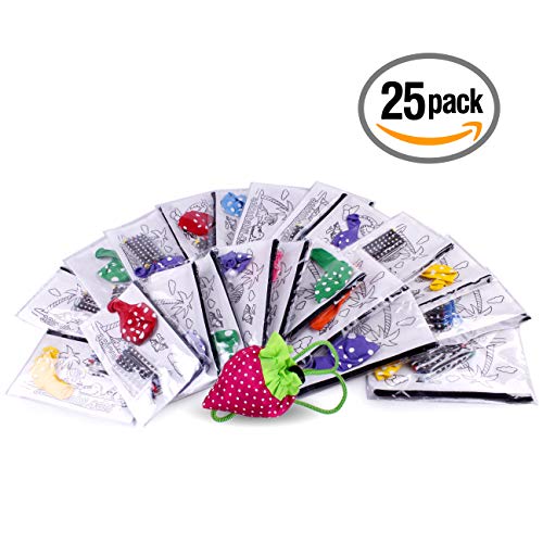25 Estuches para Colorear + 1 Bolsa Reutilizable | 25 Bolsas Individuales con 5 Ceras de Colores y Globo | Regalo niños Fiestas y cumpleaños