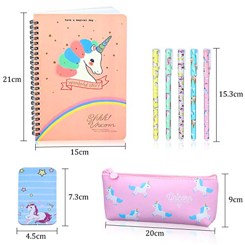 25 Piezas Estuche Unicornio Set de Papelería Bolígrafos y Cuaderno Libreta de Notas, Regalos de Unicornio para Niñas Niños 6 7 8 9 10 años,Material Escolar Papeleria,Estuches Escolares