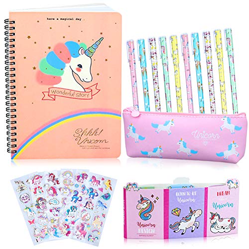 25 Piezas Estuche Unicornio Set de Papelería Bolígrafos y Cuaderno Libreta de Notas, Regalos de Unicornio para Niñas Niños 6 7 8 9 10 años,Material Escolar Papeleria,Estuches Escolares