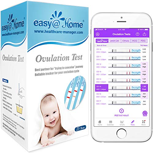 25 Pruebas de ovulación ultrasensibles (25mlU/ml), Easy@Home 25 Tests de Ovulación- Resultados Precisos con la App Premom (iOS & Android) gratuita Español