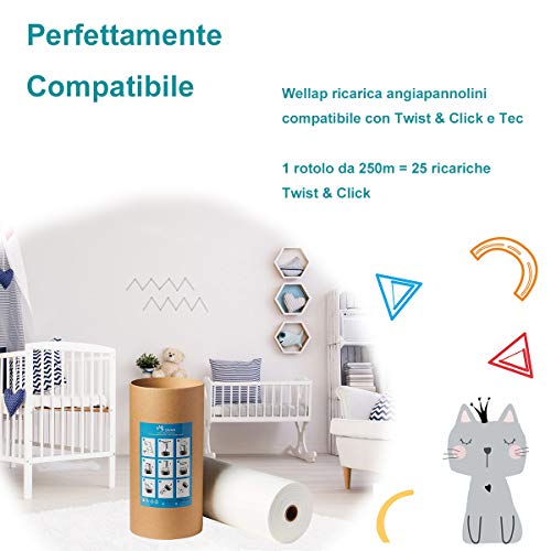 250m Recarga compatible con Tomme Tippe Tec, Twist & Click, Simplee, minimizar los olores + rollo de cartón (250m + tubo) 250m Recarga compatible con Tomme Tippe Tec, Twist & Click, Simplee, minimizar los olores + rollo de cartón (250m + tubo)