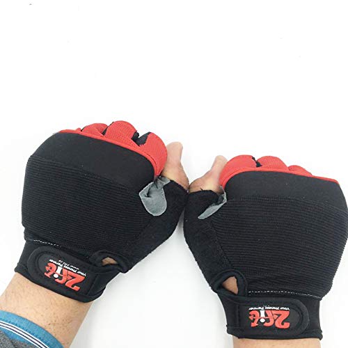 2Fit - Guantes de levantamiento de pesas para gimnasio, fitness, crossfit, ejercicio, culturismo, entrenamiento de manos y deportes, para ciclismo, mitad de dedo, unisex, hombre, color negro/rojo, tamaño Small