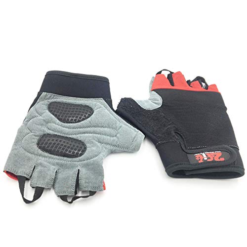 2Fit - Guantes de levantamiento de pesas para gimnasio, fitness, crossfit, ejercicio, culturismo, entrenamiento de manos y deportes, para ciclismo, mitad de dedo, unisex, hombre, color negro/rojo, tamaño Small