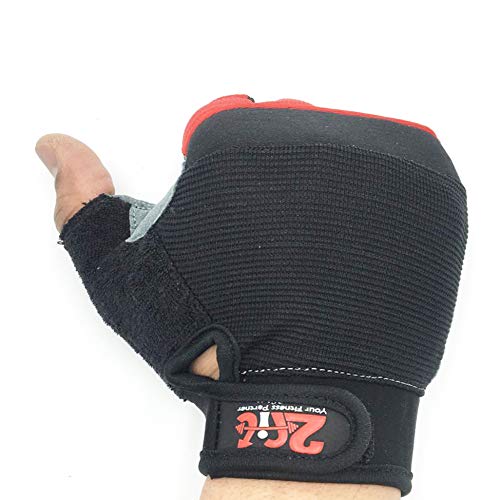 2Fit - Guantes de levantamiento de pesas para gimnasio, fitness, crossfit, ejercicio, culturismo, entrenamiento de manos y deportes, para ciclismo, mitad de dedo, unisex, hombre, color negro/rojo, tamaño Small