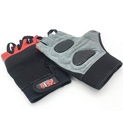 2Fit - Guantes de levantamiento de pesas para gimnasio, fitness, crossfit, ejercicio, culturismo, entrenamiento de manos y deportes, para ciclismo, mitad de dedo, unisex, hombre, color negro/rojo, tamaño Small