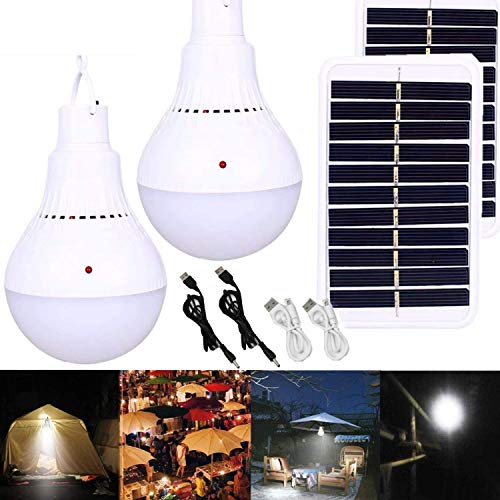 2PCS Lámpara Solar Portátil Bombilla de LED Solar Portatil, Luz Solar para Interior Exterior, Luz de Emergencia Senderismo Tienda Camping Luz de Trabajo Nocturna (2PCS)