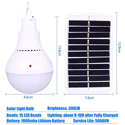2PCS Lámpara Solar Portátil Bombilla de LED Solar Portatil, Luz Solar para Interior Exterior, Luz de Emergencia Senderismo Tienda Camping Luz de Trabajo Nocturna (2PCS)