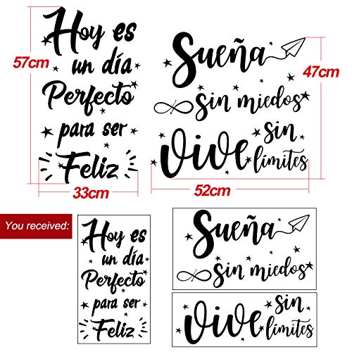 2pcs Pegatinas Pared Vinilos Frases Letras Motivadoras Español Stickers Adhesivos Negro Decoración Habitación Dormitorio Salón Ventana