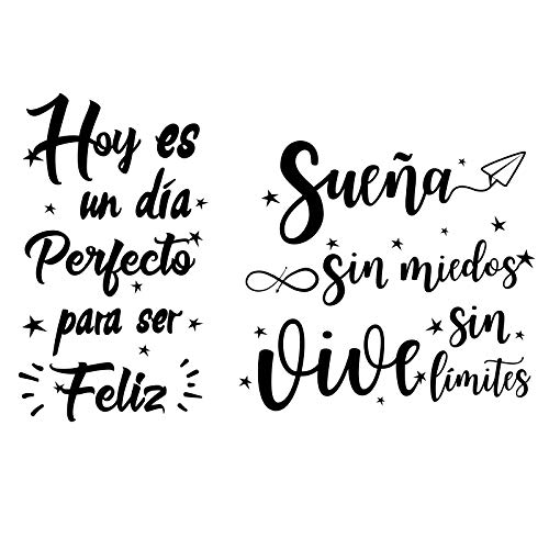 2pcs Pegatinas Pared Vinilos Frases Letras Motivadoras Español Stickers Adhesivos Negro Decoración Habitación Dormitorio Salón Ventana