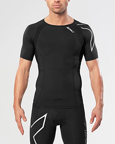 2XU Camiseta de compresión de Manga Corta para Hombre, Hombre, Camiseta de Manga Corta, MA2307a, Negro/Plata, S