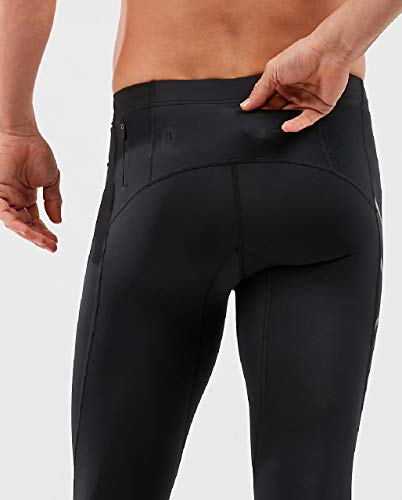 2XU Ma5305b - MCS Run - Mallas de compresión (con Almacenamiento en la Parte Trasera), Hombre, Ceñidos, 9336340736752, Negro y Negro Reflectante, XL