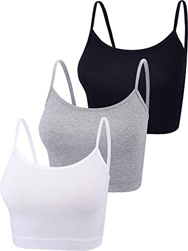 3 Camisolas Spaghetti para Yoga Dormir (Negro, Blanco, Gris, S)