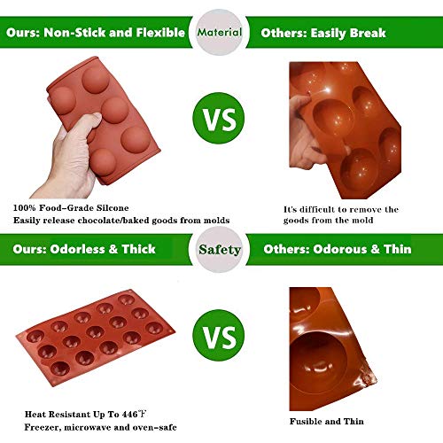 3 moldes de silicona con forma de semiesfera, con 15 huecos, para hornear el día de San Valentín, para hacer chocolate, magdalenas, dulces, gelatina, pudín, cubitos de hielo 3 moldes de silicona con forma de semiesfera, con 15 huecos, para hornear el día de San Valentín, para hacer chocolate, magdalenas, dulces, gelatina, pudín, cubitos de hielo