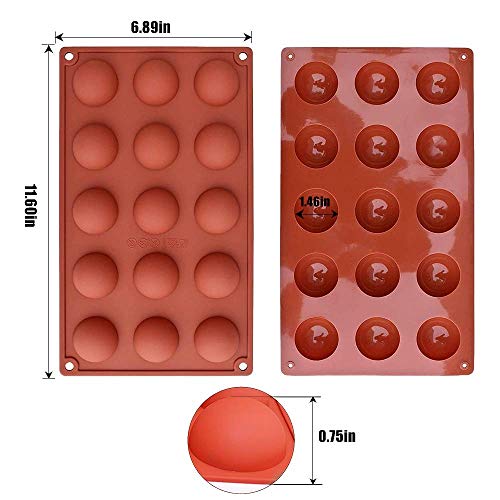 3 moldes de silicona con forma de semiesfera, con 15 huecos, para hornear el día de San Valentín, para hacer chocolate, magdalenas, dulces, gelatina, pudín, cubitos de hielo