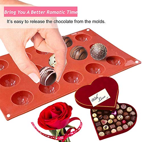 3 moldes de silicona con forma de semiesfera, con 15 huecos, para hornear el día de San Valentín, para hacer chocolate, magdalenas, dulces, gelatina, pudín, cubitos de hielo 3 moldes de silicona con forma de semiesfera, con 15 huecos, para hornear el día de San Valentín, para hacer chocolate, magdalenas, dulces, gelatina, pudín, cubitos de hielo