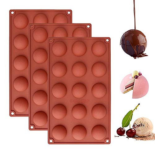 3 moldes de silicona con forma de semiesfera, con 15 huecos, para hornear el día de San Valentín, para hacer chocolate, magdalenas, dulces, gelatina, pudín, cubitos de hielo