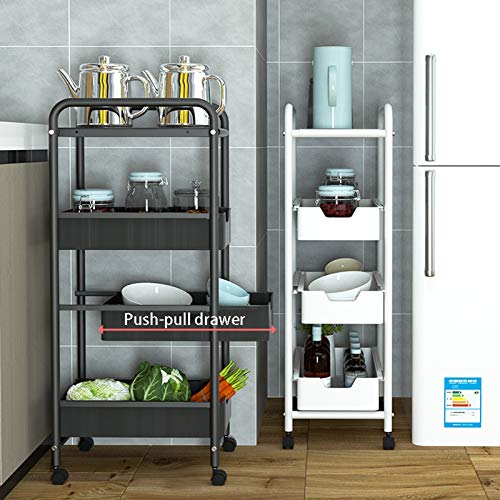 3 Niveles De Cocina Carro De Cocina En Ruedas Plastic Rolling Cart Push-Pull Drawer Storage Rack Para El Hogar Oficina Cocina Cuarto De Baño Salón De Belleza Spa Sirviendo (Color : Blanco)