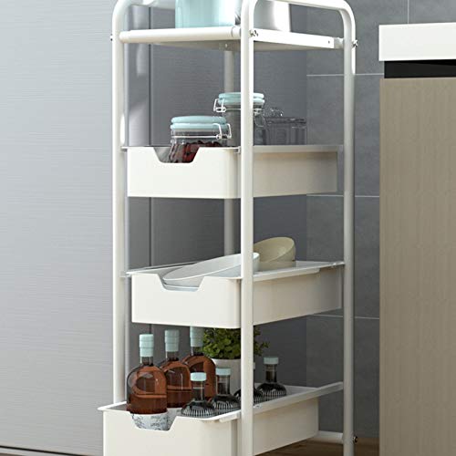 3 Niveles De Cocina Carro De Cocina En Ruedas Plastic Rolling Cart Push-Pull Drawer Storage Rack Para El Hogar Oficina Cocina Cuarto De Baño Salón De Belleza Spa Sirviendo (Color : Blanco)