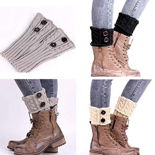 3 Pares Calentadores Piernas Mujer Calcetines de Punto Invierno Tejidos Cálidos Botón Calientapiernas Cortas Ganchillo Cubierta para Botas y Botines (Negro/Gris/Beige) 3 Pares Calentadores Piernas Mujer Calcetines de Punto Invierno Tejidos Cálidos Botón Calientapiernas Cortas Ganchillo Cubierta para Botas y Botines (Negro/Gris/Beige)