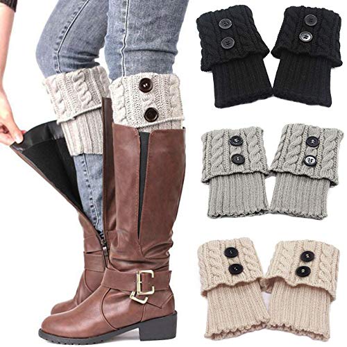 3 Pares Calentadores Piernas Mujer Calcetines de Punto Invierno Tejidos Cálidos Botón Calientapiernas Cortas Ganchillo Cubierta para Botas y Botines (Negro/Gris/Beige) 3 Pares Calentadores Piernas Mujer Calcetines de Punto Invierno Tejidos Cálidos Botón Calientapiernas Cortas Ganchillo Cubierta para Botas y Botines (Negro/Gris/Beige)