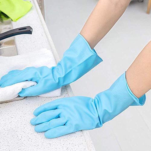 3 pares de limpieza de cocina a prueba de agua Guantes de goma para lavar platos Limpieza de lavandería (tamaño mediano, colores brillantes para los dedos)