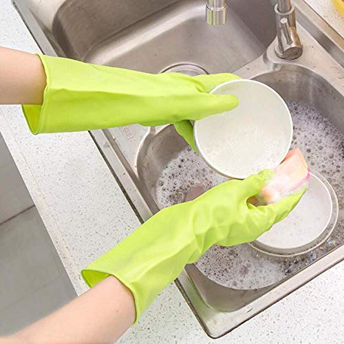 3 pares de limpieza de cocina a prueba de agua Guantes de goma para lavar platos Limpieza de lavandería (tamaño mediano, colores brillantes para los dedos)