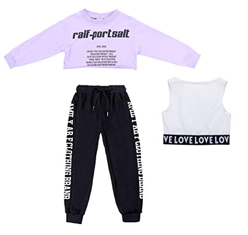 3 Piezas Conjunto de Disfraces de Hip Hop para niñas Street Dancewear Traje de Danza Moderna