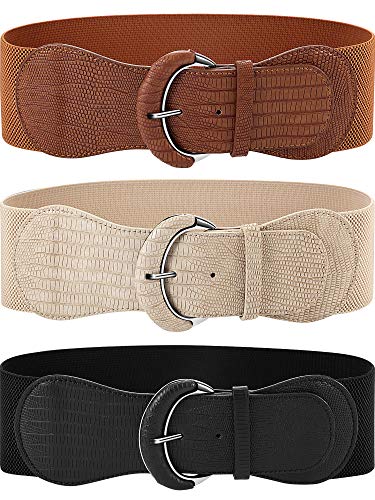 3 piezas de Ancho para Mujer Cinturón de Cintura Elástico Cinch Belt Cinturón Elástico de Cuero para Damas Vestido de Decoración