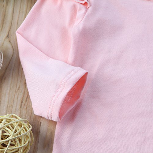 3 Piezas Ropa de Bebé Conjunto Mameluco de Manga Larga Pantalones Largos Diadema Traje para Recién Nacida Mono de Cuerpo para Niñas Pequeñas (Rosa + Flamenco, 0-3 Meses)