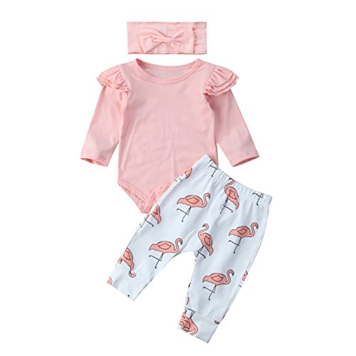 3 Piezas Ropa de Bebé Conjunto Mameluco de Manga Larga Pantalones Largos Diadema Traje para Recién Nacida Mono de Cuerpo para Niñas Pequeñas (Rosa + Flamenco, 0-3 Meses) 3 Piezas Ropa de Bebé Conjunto Mameluco de Manga Larga Pantalones Largos Diadema Traje para Recién Nacida Mono de Cuerpo para Niñas Pequeñas (Rosa + Flamenco, 0-3 Meses)