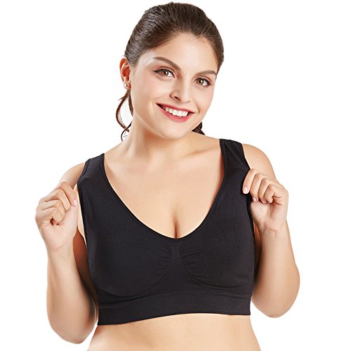 3 Piezas Sujetador Deportivo para Mujeres Sin Costuras Yoga Racerback Top con Almohadillas Extraíbles Ultimate Corriendo Gimnasio Ropa (5XL: 48/50, Negro x 3)