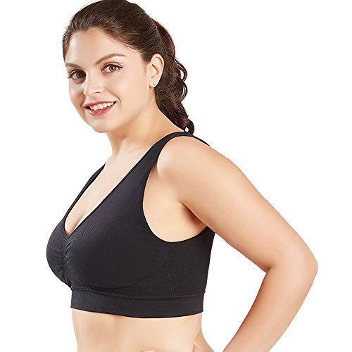 3 Piezas Sujetador Deportivo para Mujeres Sin Costuras Yoga Racerback Top con Almohadillas Extraíbles Ultimate Corriendo Gimnasio Ropa (5XL: 48/50, Negro x 3)