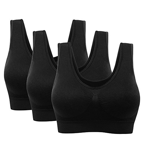 3 Piezas Sujetador Deportivo para Mujeres Sin Costuras Yoga Racerback Top con Almohadillas Extraíbles Ultimate Corriendo Gimnasio Ropa (5XL: 48/50, Negro x 3)