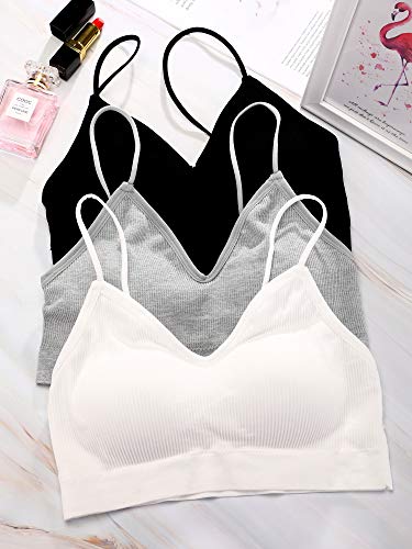 3 Sujetadores de Tubo de Cuello V Camisola con Relleno sin Costura Bandeau Sujetador Deportivo Sujetador de Dormir con Tirantes Elásticos (Negro, Blanco, Gris, L-XL)