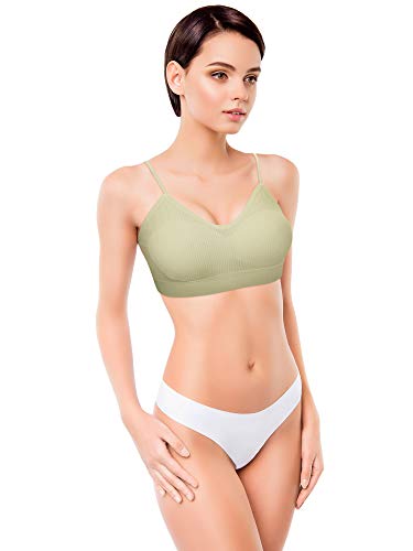 3 Sujetadores de Tubo de Cuello V Camisola con Relleno sin Costura Bandeau Sujetador Deportivo Sujetador de Dormir con Tirantes Elásticos (Negro, Oliva, Gris Profundo, L-XL)