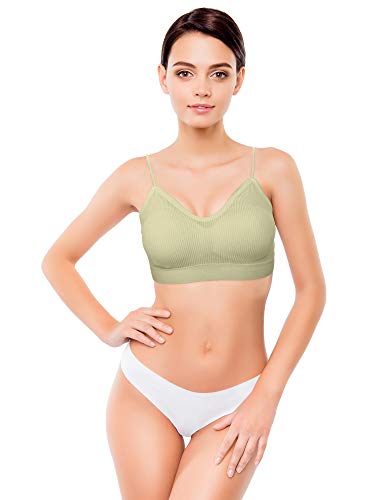 3 Sujetadores de Tubo de Cuello V Camisola con Relleno sin Costura Bandeau Sujetador Deportivo Sujetador de Dormir con Tirantes Elásticos (Negro, Oliva, Gris Profundo, L-XL)