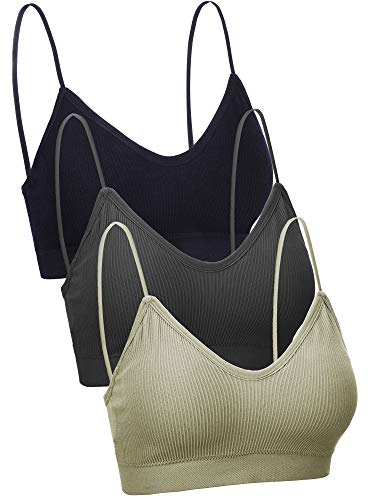 3 Sujetadores de Tubo de Cuello V Camisola con Relleno sin Costura Bandeau Sujetador Deportivo Sujetador de Dormir con Tirantes Elásticos (Negro, Oliva, Gris Profundo, L-XL)