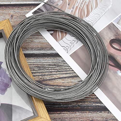 30m x 1.5mm cable de acero cuerda de acero inoxidable, cable de alambre, carrete de alambre, accesorios para caballos, cable de fotos con 20 piezas de manga de engarce de aluminio, admite hasta 150kg