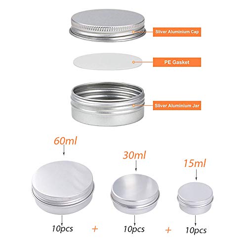 30pcs Latas de Aluminio Vacías (15ml, 30ml, 60ml) Contenedor de Cosméticos Redondo Tarros Vacíos Pequeños Bote Cierre Roscado para Crema Bálsamo Labial Aceite Viajes Almacenamiento Vela Jabon 30pcs Latas de Aluminio Vacías (15ml, 30ml, 60ml) Contenedor de Cosméticos Redondo Tarros Vacíos Pequeños Bote Cierre Roscado para Crema Bálsamo Labial Aceite Viajes Almacenamiento Vela Jabon
