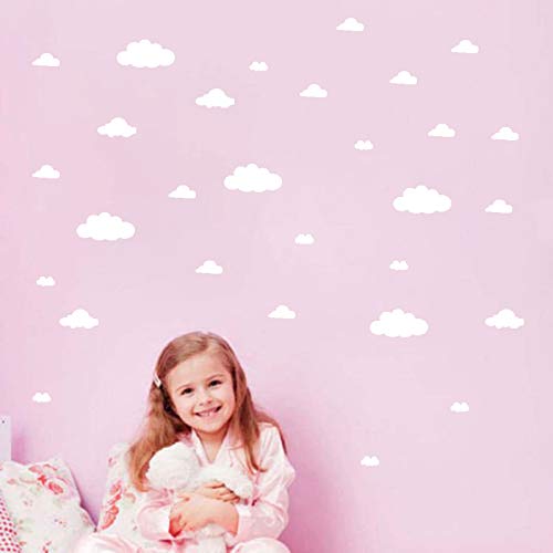 31 pegatinas de pared de nubes blancas, tamaño de mezcla para habitación de niños, decoración del hogar, vinilo, decoración de la nube de vinilo adhesivo para cuarto de bebé, decoración de arte