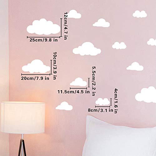 31 pegatinas de pared de nubes blancas, tamaño de mezcla para habitación de niños, decoración del hogar, vinilo, decoración de la nube de vinilo adhesivo para cuarto de bebé, decoración de arte