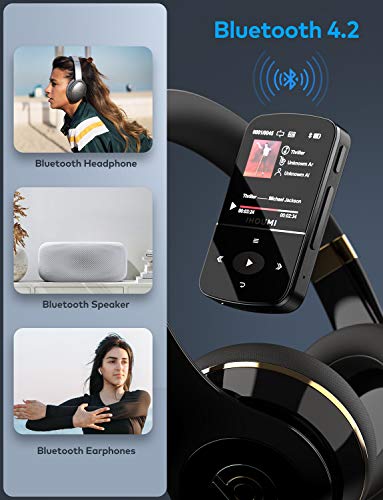 32GB Reproductor MP3 Bluetooth 4.2 Súper Ligero Gran Memoria Deportes IHOUMI Mp3 Player con Radio FM, Grabación de Voz, Podómetro,E-Book, Soporte SD USB TF hasta 128 GB Tarjeta