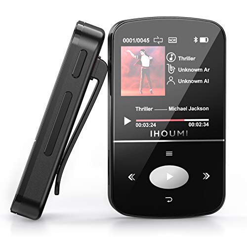 32GB Reproductor MP3 Bluetooth 4.2 Súper Ligero Gran Memoria Deportes IHOUMI Mp3 Player con Radio FM, Grabación de Voz, Podómetro,E-Book, Soporte SD USB TF hasta 128 GB Tarjeta