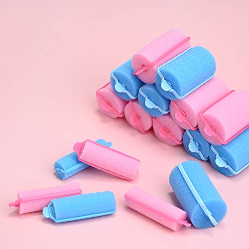 36 piezas de esponja de espuma rulos para el cabello esponja flexible rizadores de cabello mágicos DIT herramientas de peluquería para peinar el cabello (rosa y azul, 2cm y 3,6cm)