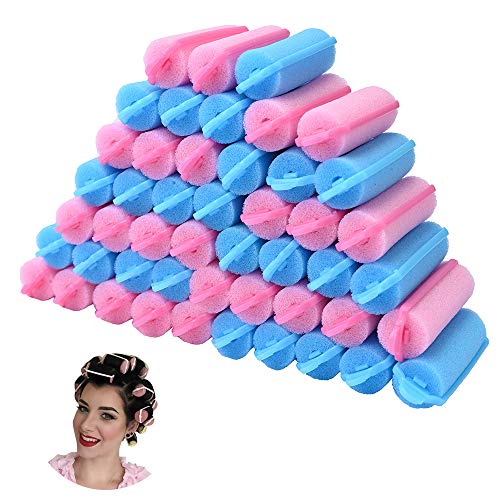 36 piezas de esponja de espuma rulos para el cabello esponja flexible rizadores de cabello mágicos DIT herramientas de peluquería para peinar el cabello (rosa y azul, 2cm y 3,6cm)