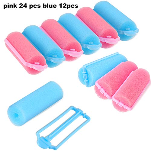 36 Piezas de Rulos de Pelo de Esponja Bigudí de Espuma Herramienta de Rizado para Peinado (Rosa y Azul) 36 Piezas de Rulos de Pelo de Esponja Bigudí de Espuma Herramienta de Rizado para Peinado (Rosa y Azul)