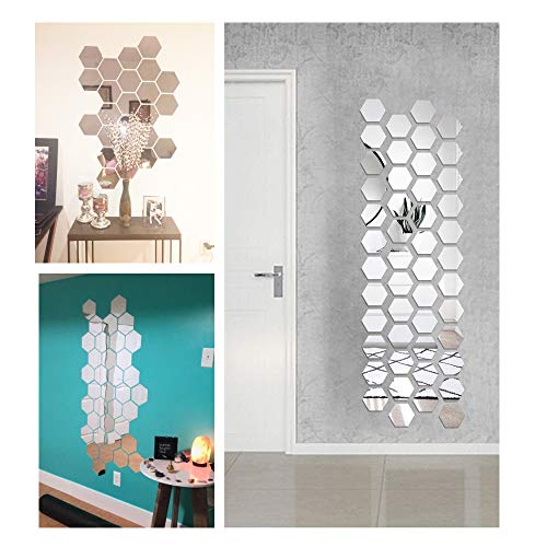 36pcs Pegatinas Pared Espejo Vinilos Adhesivos de Acrílico Hexagonales Decorativas DIY Decorar Hogar Habitación Dormitorio Baño