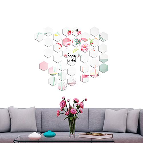 36pcs Pegatinas Pared Espejo Vinilos Adhesivos de Acrílico Hexagonales Decorativas DIY Decorar Hogar Habitación Dormitorio Baño