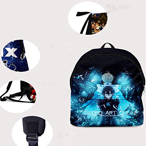 3D Anime Sword Art Online Mochila con Impresión en Color Deportes de Ccio Mochila Escolar Unisex, Adecuada para Adolescentes y Niñas