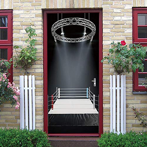 3D Puerta Póster Ring de boxeo 3D Puerta Pegatina PVC Adhesivo Vinilos Desmontable Puerta Pegatina Pared Murales para Cocina Sala de Baño Decorativos 77x200cm